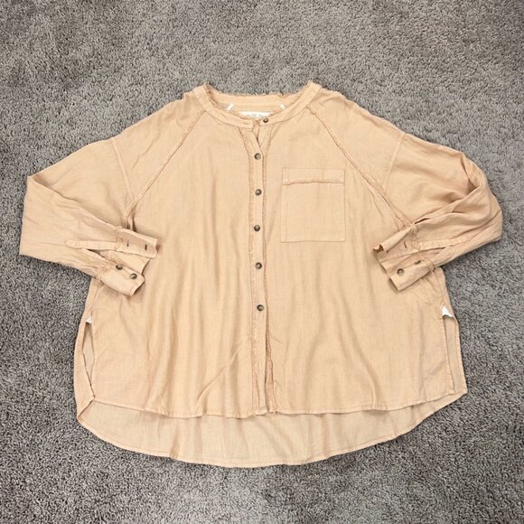 We The Free Shirt Womens Small Beige Keep it Simple Linen Flowy Oversized Coast - Picture 3 of 14